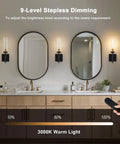 Battery Powered Wireless Wall Sconces With Remote Control Set Of 2 No Wiring Needed Black And Gold Dimmable Rechargeable LED Wall Lights 3000K in bathroom