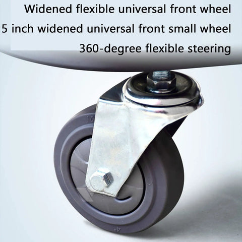 Close-up of 5-inch widened flexible front wheel with 360-degree steering for This Electric Stair Climbing Hand Truck Cart.