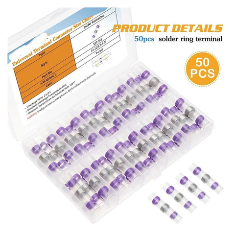 LKHRIPMA 50 Pack Purple Heat Shrink Solder Seal Wire Connectors For AWG14 to 12 Gauge Electrical Butt Terminals Splice Kit That Holds Up Great. 50 pcs in case