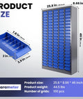 100 Drawer Nuts And Bolts Organizer Cabinet With 26 Inch By 9 Inch By 46 Inch Storage Pro Grade Heavy Duty Tall Parts Cabinet for tools shown with dimensions and drawers
