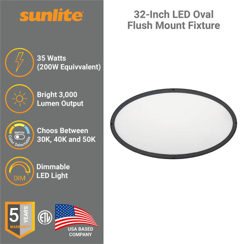 32 Inch Oval Flush Mount Light Fixture With Double Band Trim Dimmable LED Ceiling Light Color Selectable 3000K 4000K 5000K 35 Watts