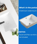 18.3 Inch Rectangular Undermount Bathroom Sink White Ceramic Porcelain With Overflow, shown with packaging components