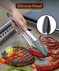 Using tongs from Four Piece Non Stick Griddle Kit for Blackstone Griddles Includes Large Spatula Long Spatula Griddle Scoop And Tong