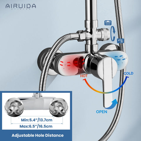 Exposed Shower System With 8 Inch Rainfall Head And Handheld Spray Single Handle Wall Mount Faucet Set Solid Brass Dual Function
