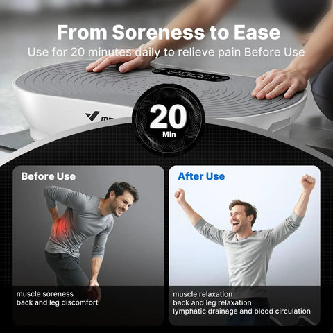Vibration Plate Exercise Machine With LED Touchscreen, Bluetooth And Pull Cord For Full Body Home Gym Use, pain relief guide.