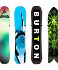 Minimalist Snowboard Wall Mount Display Rack Featuring Felt Padded Arms And Durable Rubber Grip To Stash Your Sick Ride Securely In Garage Or Home Studio And Recreation Room, displaying colorful snowboards.