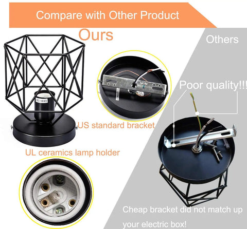 Retro Industrial Ceiling Light Fixture 4 Pack Black Cage Style With E26 E27 Base UL Approved comparison with other product
