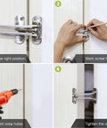 Installation steps for sturdy stainless steel door lock latch with chain SUS 304 brushed finish U swing front door lock.