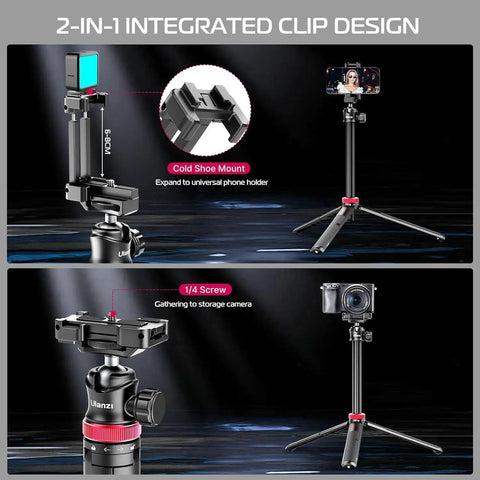 Get The Ultimate Extendable Phone Tripod That Works As Selfie Stick Vlog Stand Featuring Two In One Phone Clip And Full Three Sixty Ball Head Perfect For Iphone Sony And Dji Osmo Action Cameras Super Lightweight For Travel showing integrated clip design and 360 ball head.