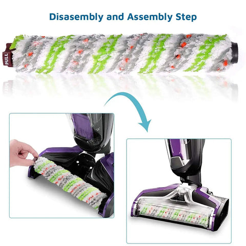 CrossWave Pet Pro Replacement Parts Kit for Cordless Vacuum assembly steps shown with pet brush roll installation