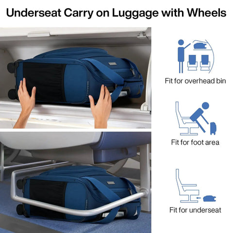 Underseat Carry On Luggage With Wheels Lightweight 30L Softside 16 Inch Spinner Suitcase Airline Approved Personal Item