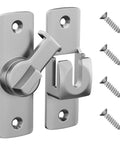 Heavy Duty Badass Flip Door Latch With Slick Silver Coating And Smooth 90 To 180 Degree Action For Barn Doors Cabinets And Bathrooms, showing latch and screws.