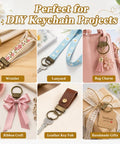 Various uses for 45 Pack 1 Inch Key Fob Hardware With Pliers For DIY Wristlet Keychains, includes wristlet, lanyard, bag charm.