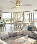 52 Inch Modern Ceiling Fan With Light And Remote, Quiet DC Motor, Six Speeds, Flush Mount, Solid Wood Blades in elegant living room