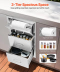 Outdoor Kitchen Drawers With Paper Towel Holder Stainless Steel Double Access Drawers For BBQ Island Or Grill Station 17W X 30H X 21D Weatherproof Outdoor Cabinets Easy Assembly