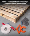 Industrial Heavy Duty Pallet Puller Clamp Kit 1 Ton 2205 Lbs For Forklifts And Trucks shown with strap and gloves on concrete floor