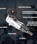 Durable Mini Pneumatic Chamfering Tool In Light Aluminum Alloy Air Powered Deburring Machine with guide wheel and start switch.