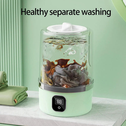 Ace Portable Washer Machine For Laundry Slick Pulsator Spin Clears Tough Stains While Guarding Delicate Fabrics Knockout Abs Housing Fits Dorm Rooms And Tiny Spaces Smoothly In Purple, showing compact design with visible dirty clothes in clean water.