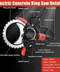 Heavy Duty Beast Mode 9500 Watt Electric Concrete Wall Ring Saw With Built In Water Pump showing detailed features and parts.