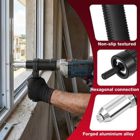 Rivet Adapter Kit For Cordless Drill With 4 Interchangeable Heads 2.4mm 3.2mm 4.0mm 4.8mm Heavy Duty Electric Riveting Drill Attachment in use