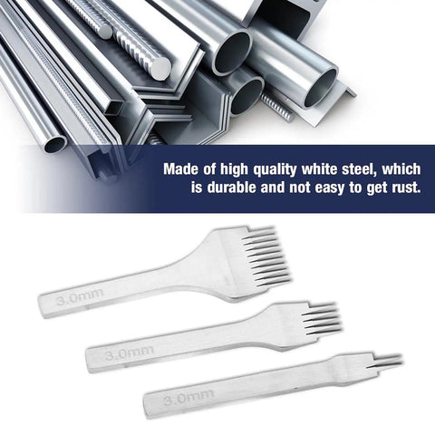 3 2 5 10 Prong Leather Punch Tool Set Pro Grade With White Steel Chisel Kit And Smooth Polished Handles for leatherwork.
