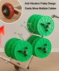 Mobile Wire Spool Rack With Wheels for Industrial and Retail Use showcasing anti-vibration wheels and cable spools in a workshop.