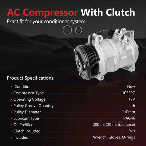 Beefy Ac Compressor With Clutch For Chevy Traverse Gmc Acadia Buick Enclave Saturn Outlook Three Point Six Liter V6, featuring 10S20C type.