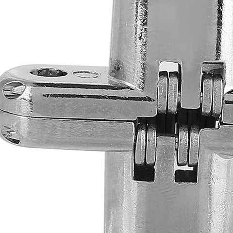 Close-up of Hidden Concealed 180 Degree Zinc Alloy Door Hinge For Kitchen Cabinets Invisible Cross Style Bearing, silver finish.