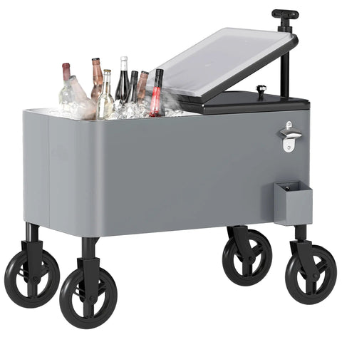 80 Quart Outdoor Rolling Ice Chest Wagon Cooler Cart With XL Wheels For Beach Patio And Parties Long Handle Beverage Cooler On Wheels For Easy Transport