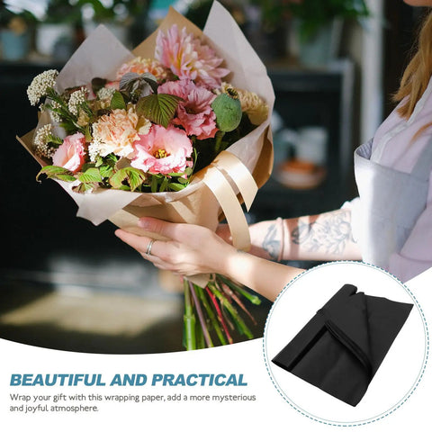 Black Flower Wrapping Paper Set, 40 Sheets, Cuttable Design for DIY Bouquets in floral gift display.