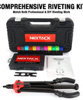 16 Inch Semi Automatic Rivet Nut Tool Kit With Quick Swap Mandrels And Sleek Portable Case, including hand tool and inserts for automotive trim.