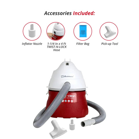 Portable Wet Dry Vacuum With 2.0 HP Power, 3 Gallon Tank, Designer Series With Onboard Accessory Storage in red and white