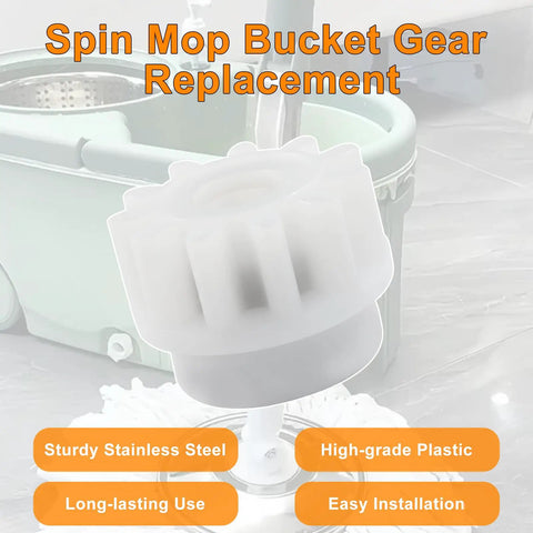 Six Pack Spin Mop Bucket Gear Replacement Set with stainless steel and plastic gear, highlighting replacement part installation.