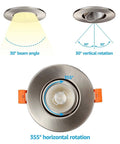 3 Inch Gimbal LED Recessed Lights With J-Box, 7W, Dimmable, CRI 90 Plus, rotation illustration, satin nickel