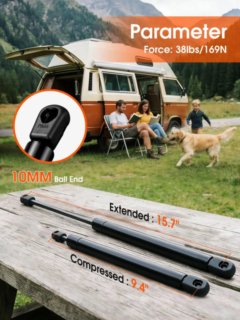 38 Lb Gas Struts For Truck Cap Camper Shell 15.7 Inch Extended 9.4 Inch Compressed Lift Supports, camping van background
