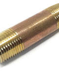 Lead Free Brass Pipe Nipple 1/2 Inch by 1/2 Inch Three Inch Length Male NPT Fitting for Plumbing, corrosion resistant, side view