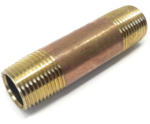 Lead Free Brass Pipe Nipple 1/2 Inch by 1/2 Inch Three Inch Length Male NPT Fitting for Plumbing, corrosion resistant, side view