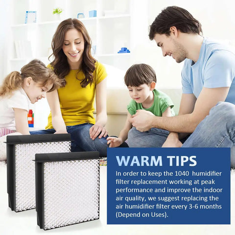 Family with 1040 Replacement Humidifier Wick Filter For B40 B40-C Series, 2 Pack in living room, size 8.5 x 9 x 1.5 inch
