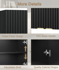 Details of Slick Fluted Black Bathroom Wall Cabinet With Two Doors, including fluted panel design and adjustable shelf.