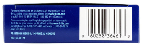 Barcode and contact information on Water Bottle Replacement Filters BPA Free 3 Pack packaging