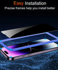Peep Proof Privacy Screen Protector For iPhone 14 Pro Max 3 Pack With 25 Degree Anti Spy Shield showing easy installation process.