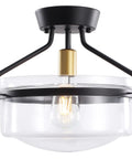 Industrial Black Flush Mount Ceiling Light Fixtures, 13.5 Inch Metal Farmhouse Ceiling Light With Clear Glass Shade