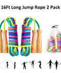Rainbow Double Dutch Jump Rope Set Two Pack 16 Foot Long Jump Rope For Kids And Adults With Wooden Handles Durable Tangle Free