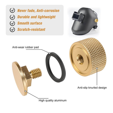 Dope Gold Aluminum Anodized Welding Hood Fasteners Set for Pipeliner Style Helmets with knurled knob and rubber pad