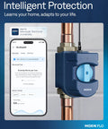 Automatic Water Leak Detector And Shutoff For Your Whole Home On The Main Line One And A Quarter Inch With 24 7 Monitoring Detects Leaks Early And Automatically Cuts Water Flow To Prevent Damage And Save You Time And Money. Smart valve on copper pipe with phone app