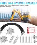 3 Way Hydraulic Diverter Valves Kit For 1-2 Ton Mini Excavator With Quick Connects, hoses, adapters, and hydraulic parts.