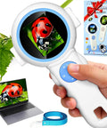 2 In 1 Kids Microscope Camera With 1000X Digital Magnification handheld STEM toy showing ladybug on screen
