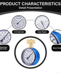Blue Steel 2-1/2 Inch Water Pressure Gauge 0-200 PSI With 3/4 Inch Hose Thread detail showing dial size and case material