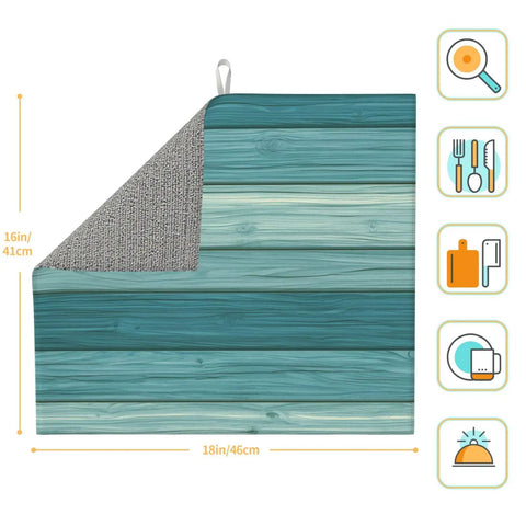 Cyan Wood Grain A Print Microfiber Dish Drying Mat For Kitchen Counter, Super Absorbent And Machine Washable Rack Pad, 16x18 Inch
