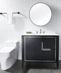 Widespread Double Handle Bathroom Faucet With Pop Up Drain And cUPC Supply Lines In Brushed Nickel, installed on modern vanity